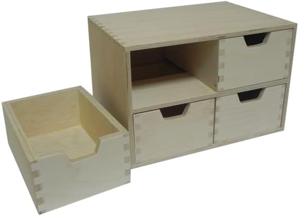 Wooden World Aufbewahrungsbox aus schlichtem Holz mit 4 Schubladen
