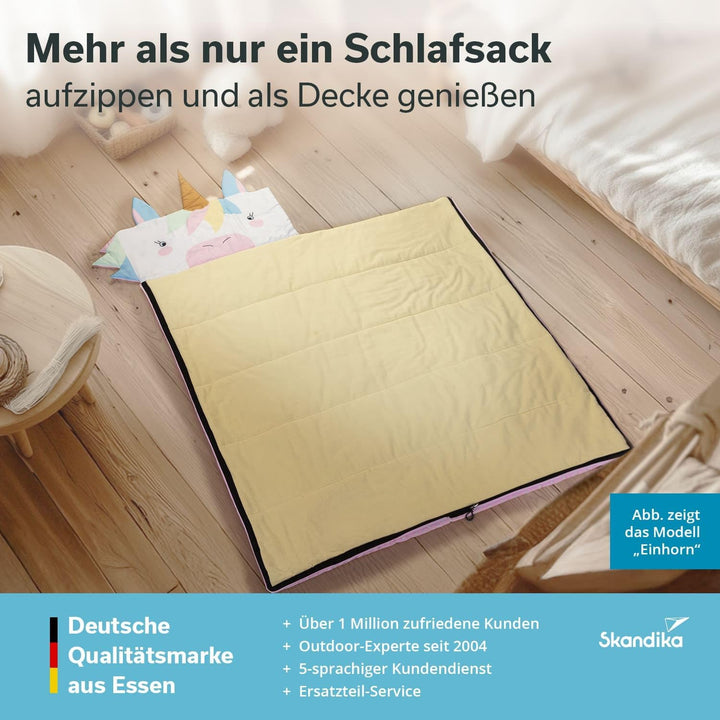 Skandika Kinderschlafsack Soti | Camping Schlafsack für Kinder bis 150 cm, buntes Design mit Tiermot