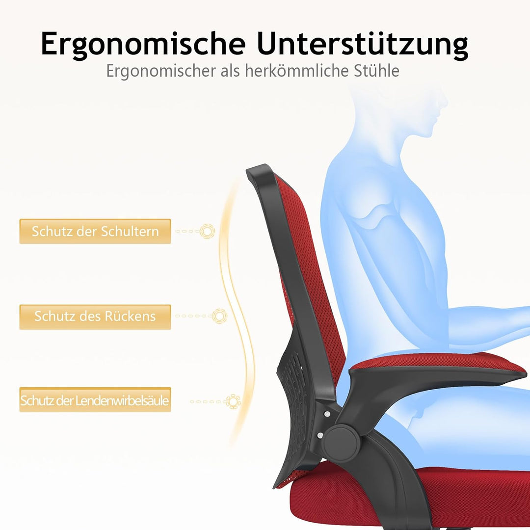 naspaluro Ergonomischer Bürostuhl, Schreibtischstuhl mit 90° Klappbaren Armlehnen, Einzigartige Lend