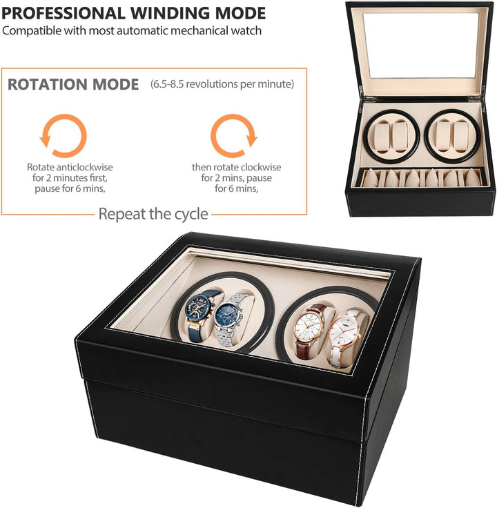 Gifort Automatische Uhrenbeweger Box, Drehen Uhrenbeweger 4+6 Lagerung Schmuckschatulle PU-Leder Uhr