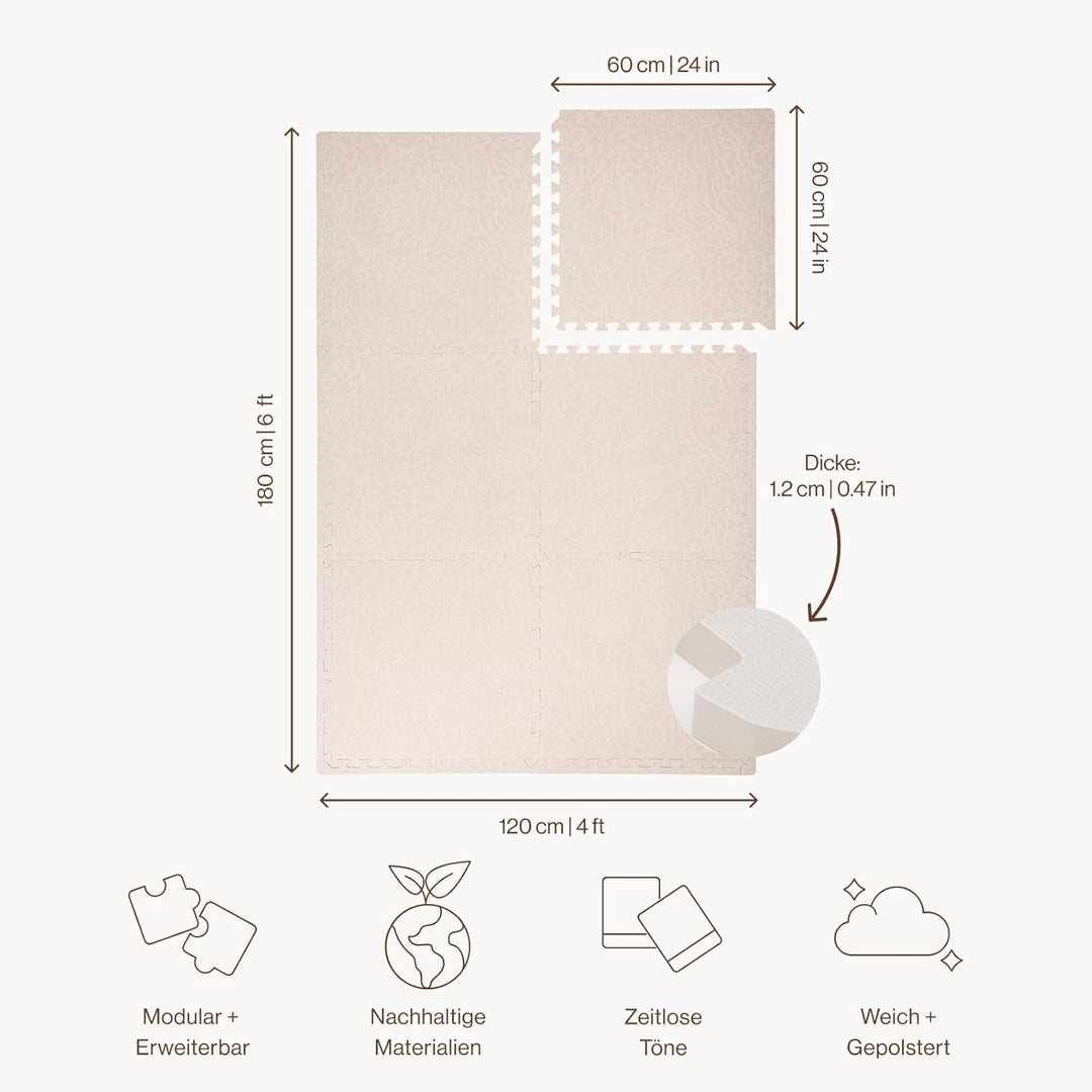 Toddlekind Puzzlematte Kinder, 6-Tlg. Inkl. Rand – Baby-Puzzlematten & Puzzle Bodenmatte, Ungiftige