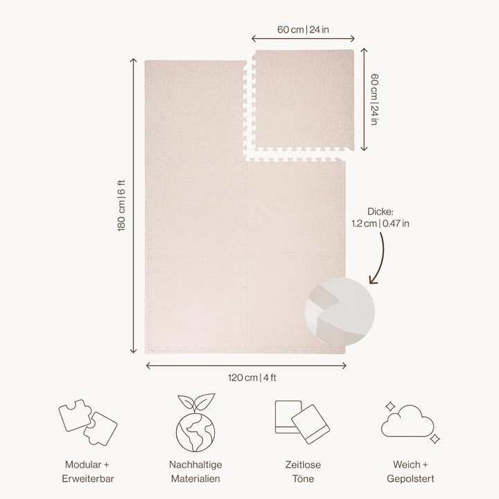 Toddlekind Puzzlematte Kinder, 6-Tlg. Inkl. Rand – Baby-Puzzlematten & Puzzle Bodenmatte, Ungiftige