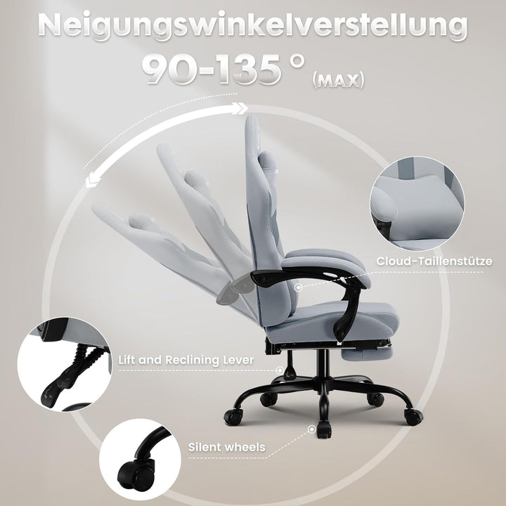 GTPLAYER Gaming Stuhl Bürostuhl Ergonomisch Gaming Sessel mit Kopfstütze und Cloud-Lendenkissen, Gep