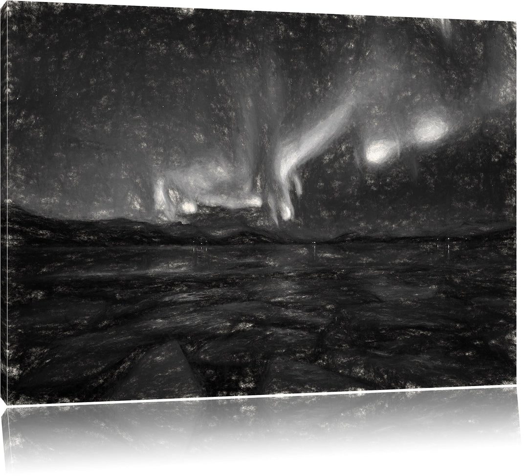 Pixxprint Polarlicht am Himmel Kunst / 100x70cm Leinwandbild bespannt auf Holzrahmen/Wandbild Kunstd