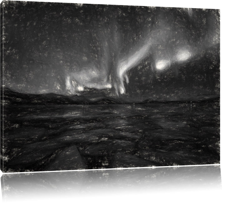 Pixxprint Polarlicht am Himmel Kunst / 100x70cm Leinwandbild bespannt auf Holzrahmen/Wandbild Kunstd