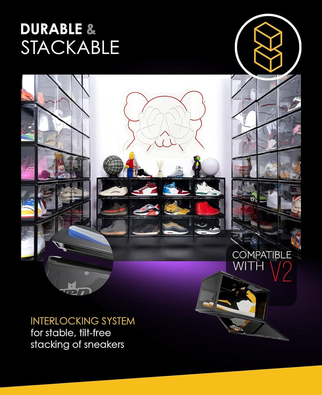 Crep Protect Transparente Schuhbox mit LED - Crates 3.0 Stapelbare Sneaker Aufbewahrungsbox mit Magn