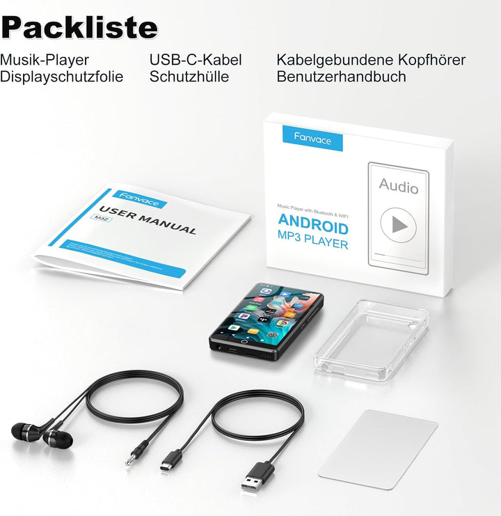 MP3 Player Spotify with Bluetooth, WLAN und 4.02 Inch Touchscreen Black, Black