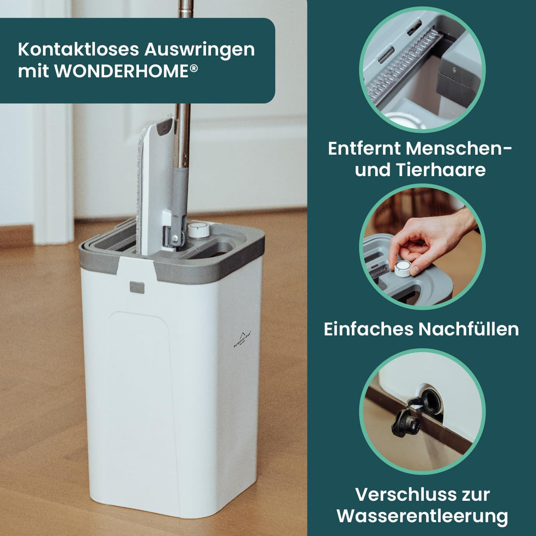 WONDERHOME - Bodenwischer Set mit Eimer - trennt Schmutz - von Frischwasser - innovatives 3 Kammer W