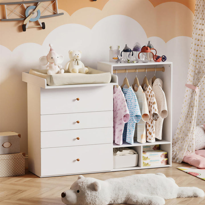 MSFE Wickelkommode Wickeltisch, Kleiderschrank Für Kinderzimmer,Vielseitiger Wickeltisch für flexibl