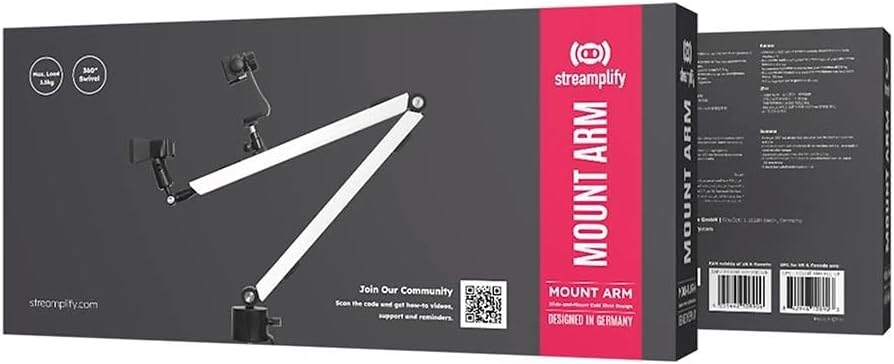 Streamplify Mikrofon Arm MOUNT ARM mit Zubehörschuh-Montageschiene - Mikrofonständer 360-Grad-Drehun