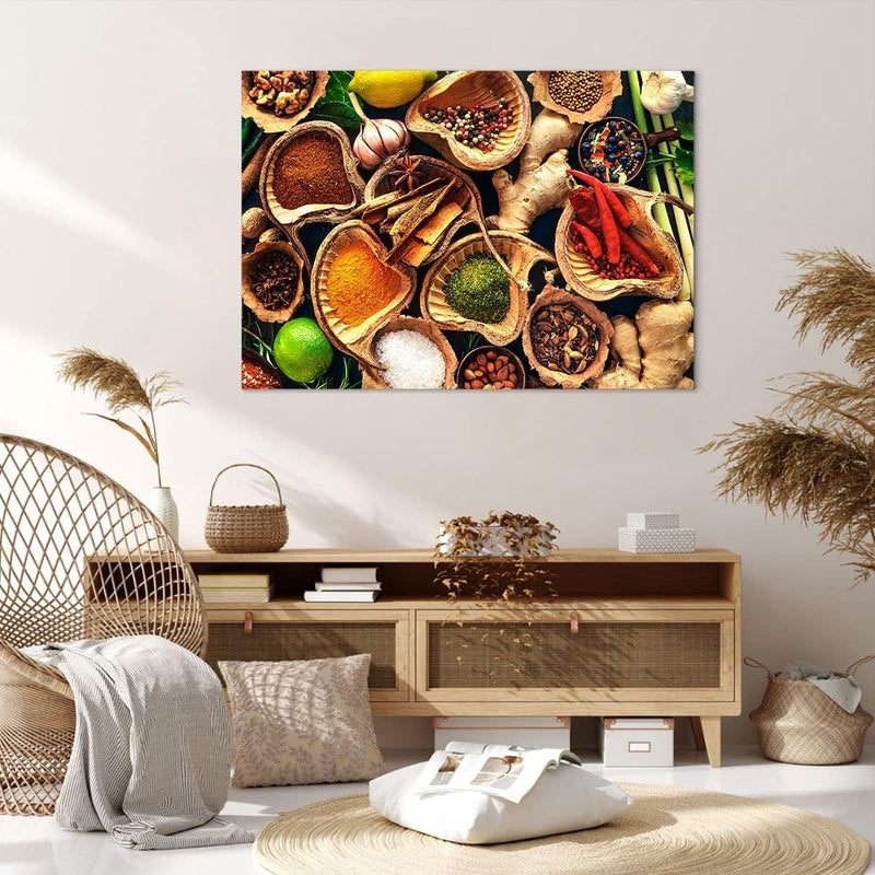 Bilder auf Leinwand 100x70cm Leinwandbild Küche Essen Kräuter Gewürze Gross Wanddeko Bild Schlafzimm