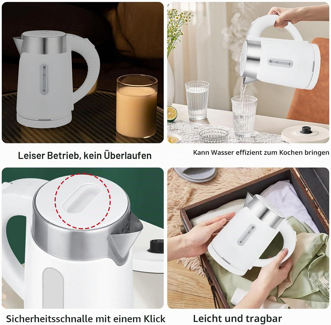 0.8L Reisekessel Edelstahl: Kleiner Wasserkocher, Doppelwandiges Design, Reise Wasserkocher, Leise T