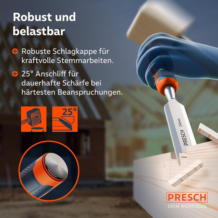 Presch Stechbeitel Set für Holz 4tlg. - Scharfes Stecheisen Set (6mm, 12mm, 18mm, 24mm) - Profi Beit