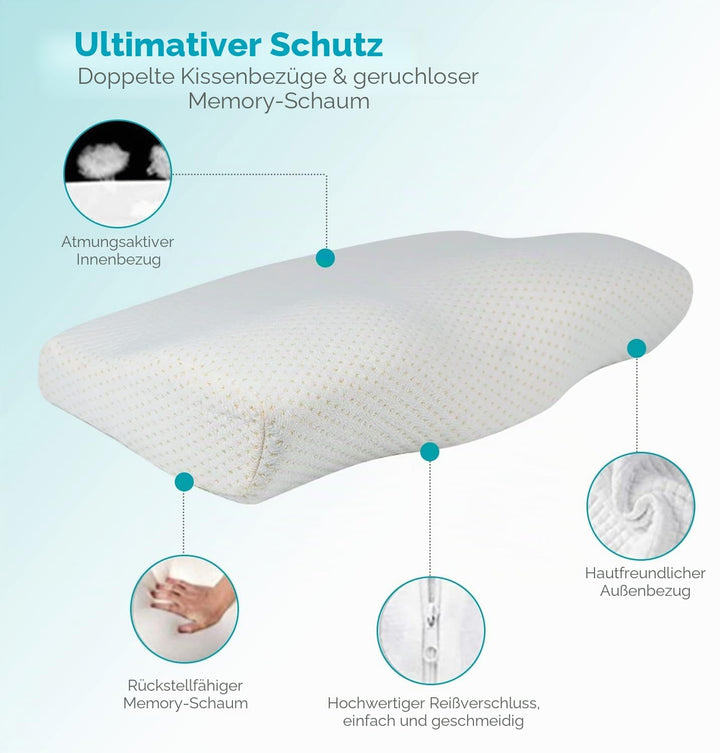 Edihome, Nackenstützkissen, Kopfkissen Nackenschmerzen, 50 x 30 x 10 cm, Nackenkissen, Memory Foam,