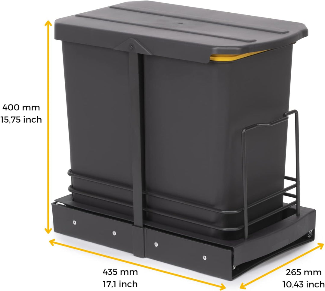 Emuca - Recycle-Küchenrecyclingbehälter, 2 x 12 L, Bodenbefestigung und Handauszug, Anthrazitgrauer