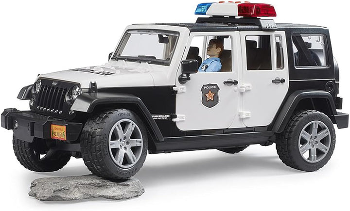 bruder 02526 - Jeep Wrangler Unlimited Rubicon Polizei Fahrzeug mit Polizist & Ausstattung, Light &