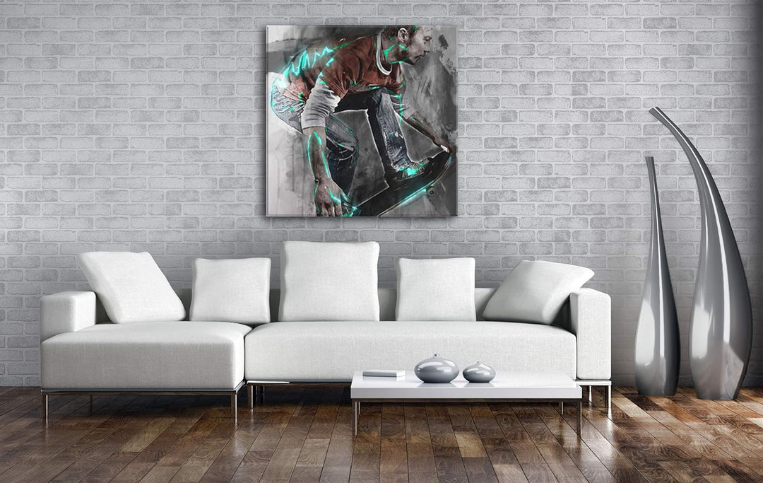 deyoli Illustration Skater Format: 60x60 als Leinwandbild, Motiv fertig gerahmt auf Echtholzrahmen,