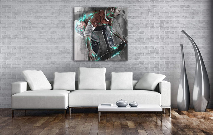 deyoli Illustration Skater Format: 60x60 als Leinwandbild, Motiv fertig gerahmt auf Echtholzrahmen,