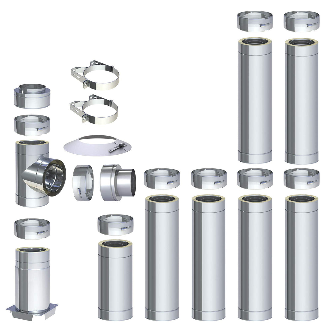 H&M DW New-Line Schornstein-Paket 7,7m Ø 120mm Edelstahl Bausatz doppelwandig 25mm Isolierung 0,5mm
