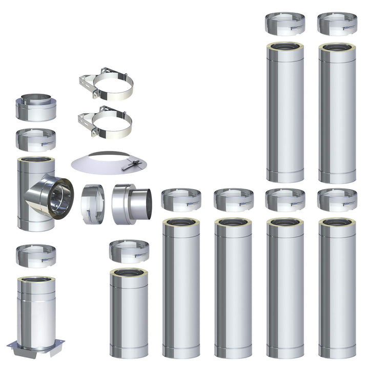 H&M DW New-Line Schornstein-Paket 7,7m Ø 120mm Edelstahl Bausatz doppelwandig 25mm Isolierung 0,5mm