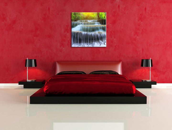 Pixxprint Wasserfall im Regenwald als Leinwandbild/Grösse: 70x70 cm/Wandbild/Kunstdruck/fertig bespa