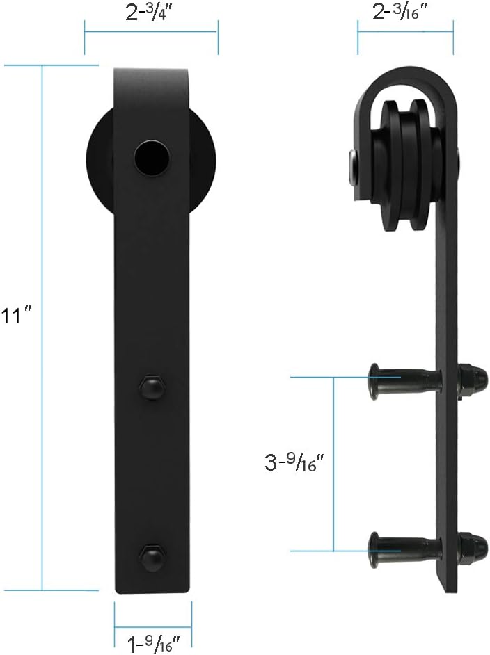 TSMST 296CM Schiebetürbeschlag Set, Schwarzes Schienenset passend für eine einzelne Holztür, J-Form