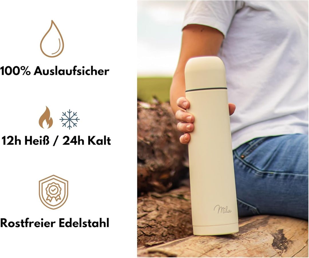 Milu Thermosflasche Thermoskanne Isolierflasche 1L, 750ml, 500ml - Isolierte Edelstahl Trinkflasche,