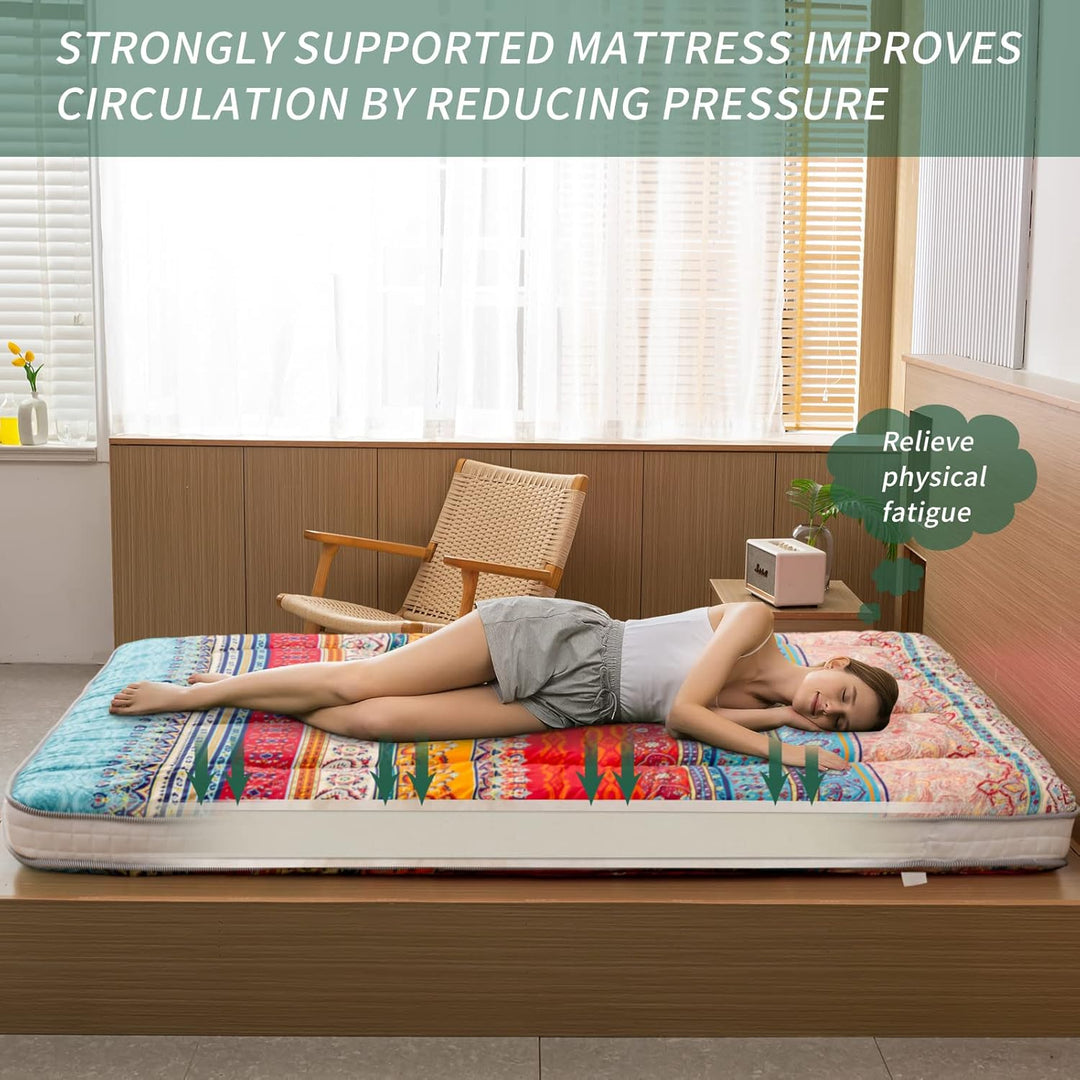 MAXYOYO Böhmische Retro Futon Matratze - Vintage Blumenmuster japanische Bodenmatratze - rollbar ver