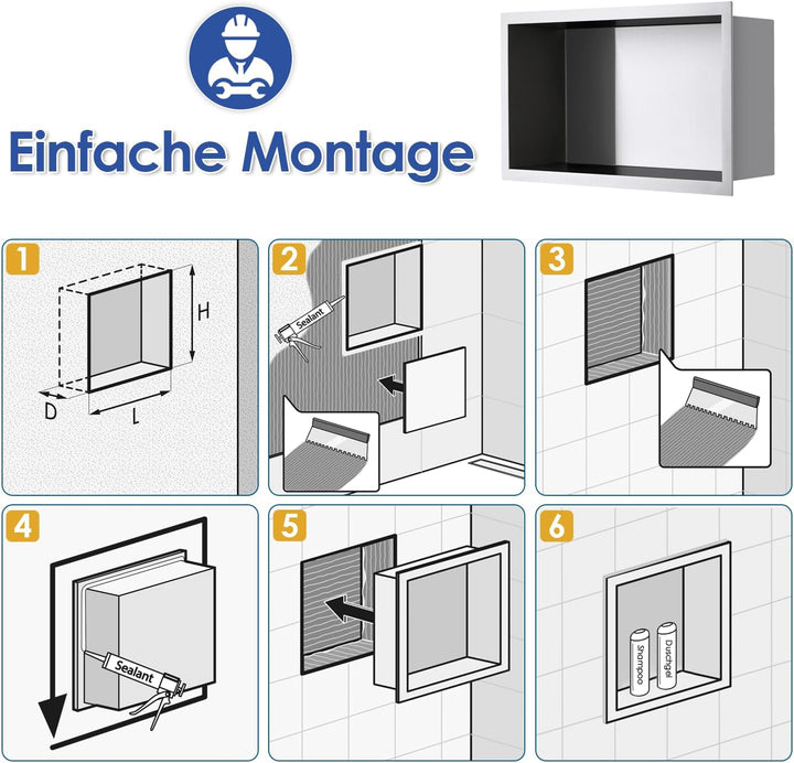 ROVOGO 40 x 20 x 10 cm Wandnische Dusche Edelstahl 304, Eingebettete Duschnische Einzelregal Lagerun