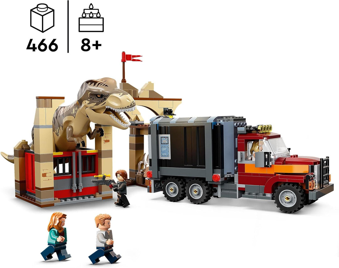 LEGO 76948 Jurassic World T. Rex & Atrociraptor: Dinosaurier-Ausbruch, Set mit LKW und 4 Minifiguren