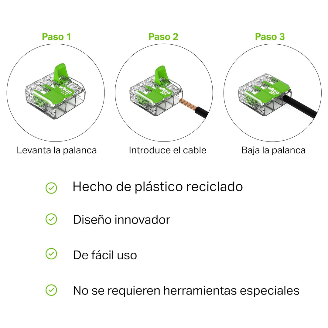 WAGO Green Range Klemme 5-Leiter I bis 4mm² I Verbindungsklemme 5 Leiter mit Hebeln für alle Leitera