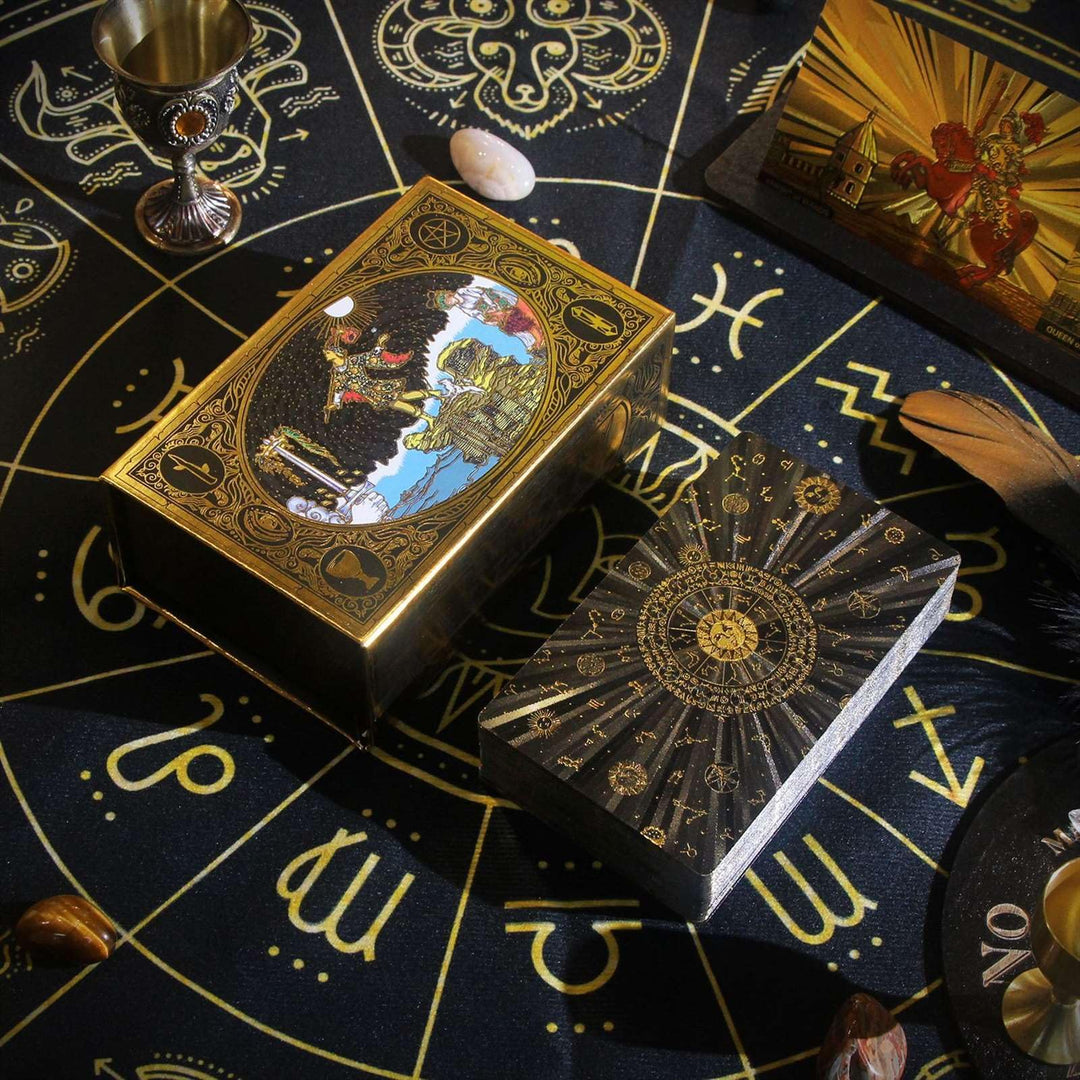 GIBZ Vintage Original Design Tarot Karten, 78 Stück Schwarz Goldfolie Tarot Deck Set, mit Guide Buch