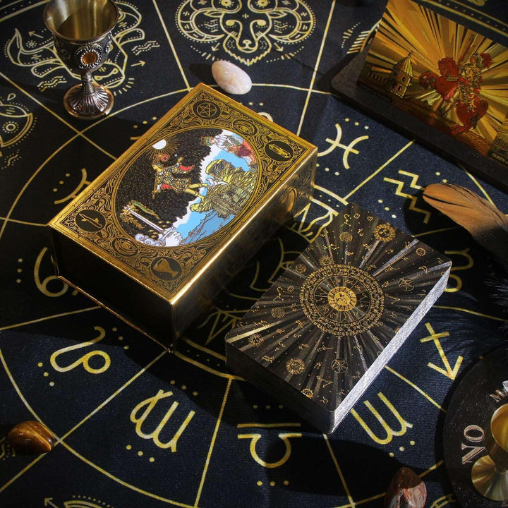 GIBZ Vintage Original Design Tarot Karten, 78 Stück Schwarz Goldfolie Tarot Deck Set, mit Guide Buch