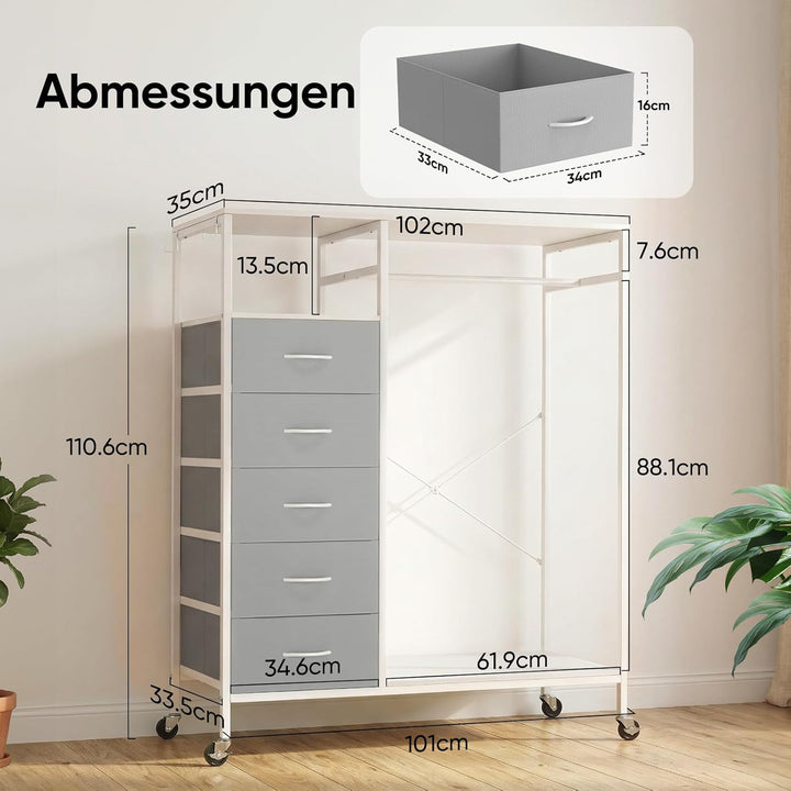HOKEEPER Kleiderständer,Offener Kleiderschrank,Kleiderständer auf Rollen,Kleiderstange,Fahrbarer Kle