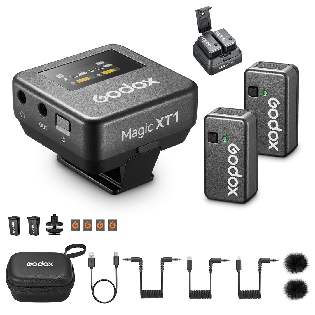 Godox Magic XT1 Wireless Mikrofon (2TX+1RX) für Kamera, USB-C Smartphone, 48kHz/24 bit 200m Reichwei