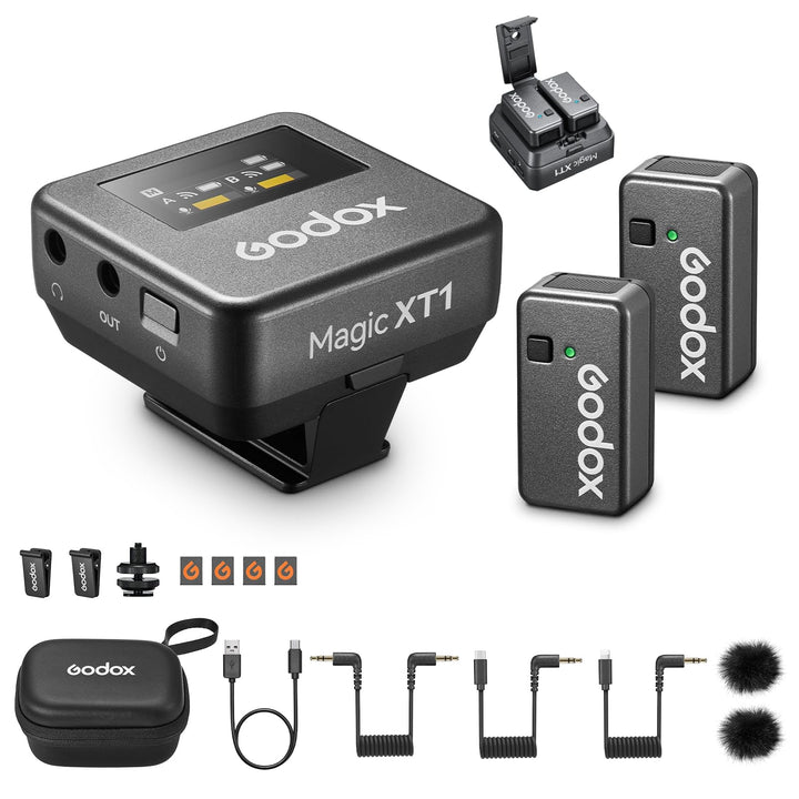 Godox Magic XT1 Wireless Mikrofon (2TX+1RX) für Kamera, USB-C Smartphone, 48kHz/24 bit 200m Reichwei