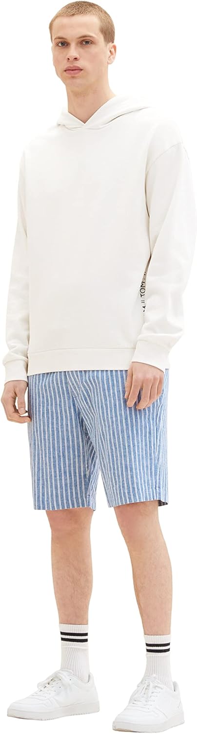 TOM TAILOR Denim Herren Bermuda Shorts aus Leinen S 31162 - Blue White Stripe, S 31162 - Blue White