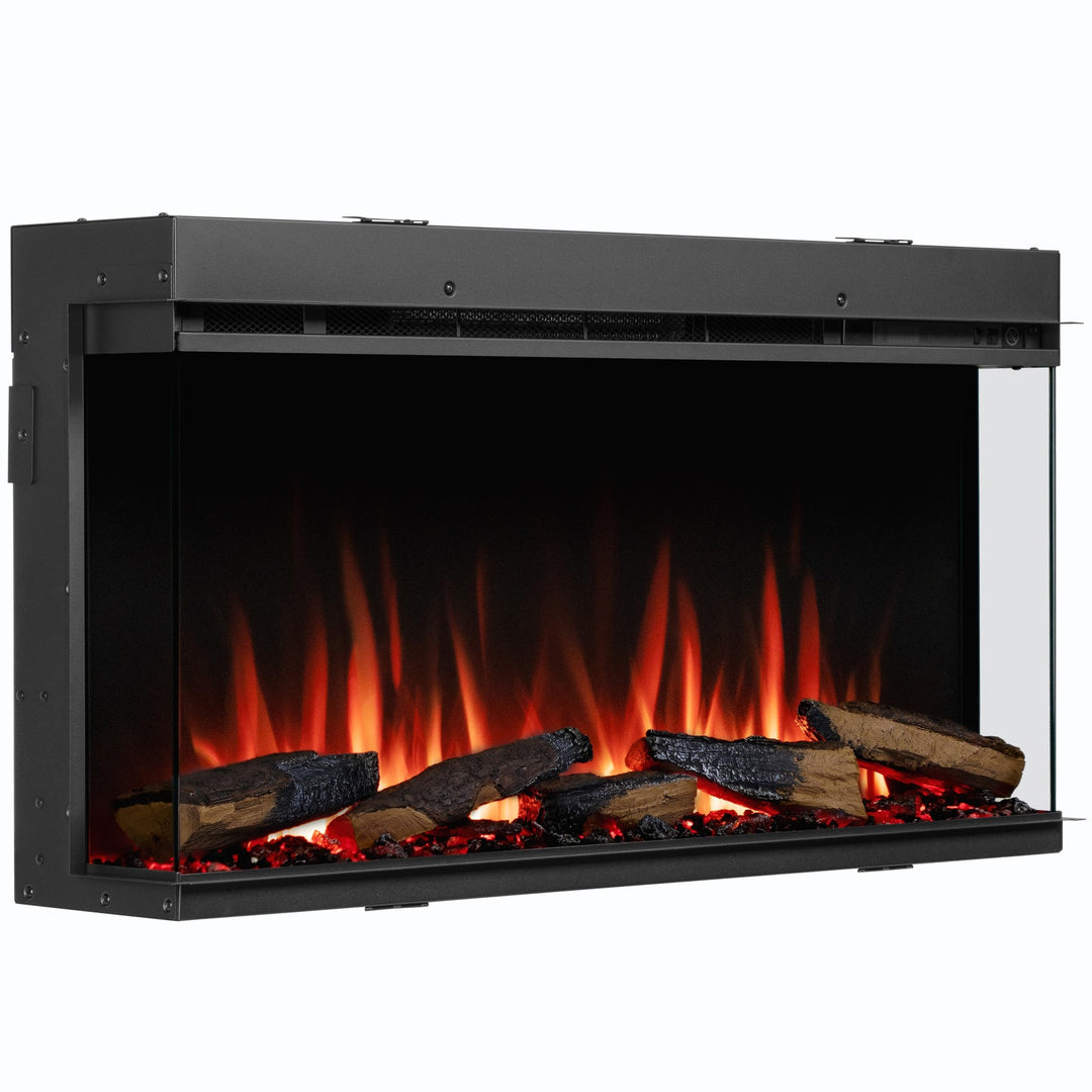 CrownFlame Athena 36" Elektrokamin - Elektrischer Einbaukamin mit Heizung - realistischer 3D-Flammen