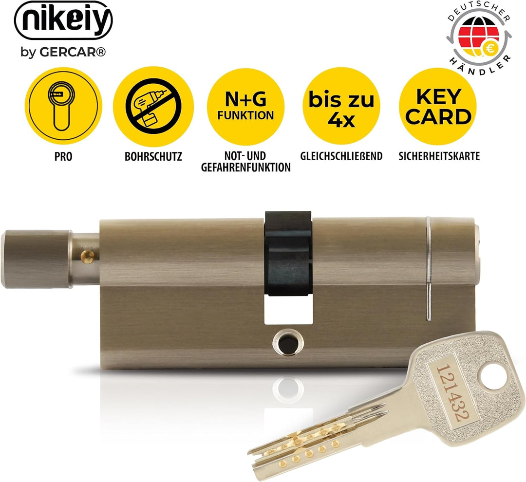 GERCAR Pro+ 4er Set Knaufzylinder gleichschliessend 30/30 - N+G Schliesszylinder mit Knauf - Zylinde