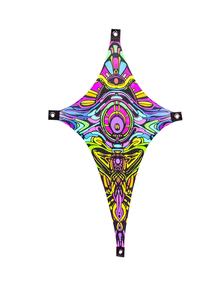 PSYWORK Schwarzlicht Segel Spandex | Drache S Dragon Temple II | 0,55 x 1,10m | UV-aktiv | Leuchtend