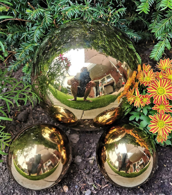 Dekokugel Gold poliert 3er Set 15-10-10 cm aus Edelstahl Kugel Dekorationskugel Gartenkugel