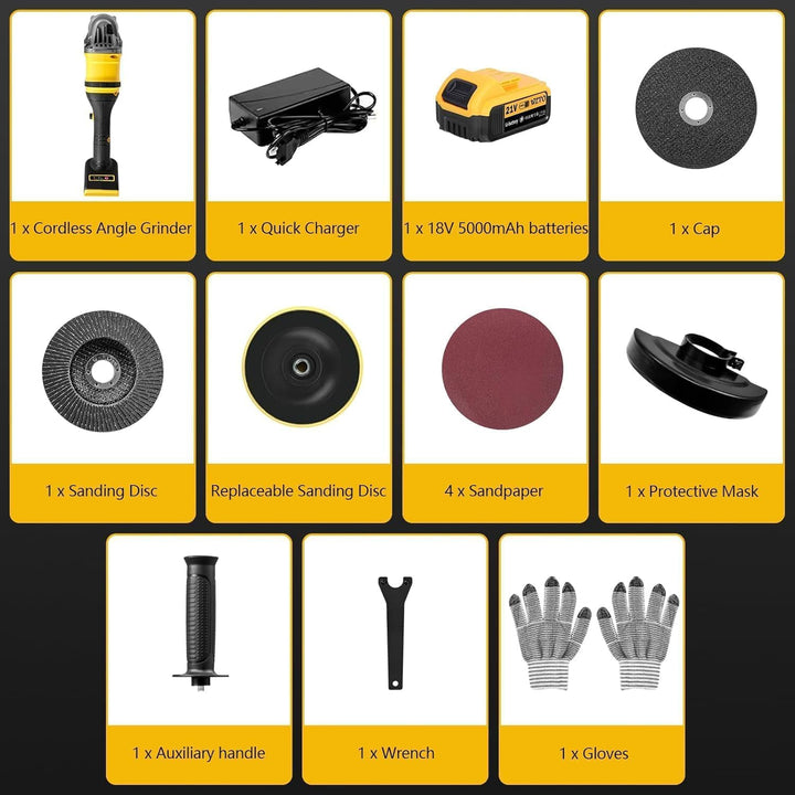 Akku Winkelschleifer 125mm, 1500W Winkelschleifer Akku mit Bürstenloser Motor, 4 Drehzahlstufen, 300