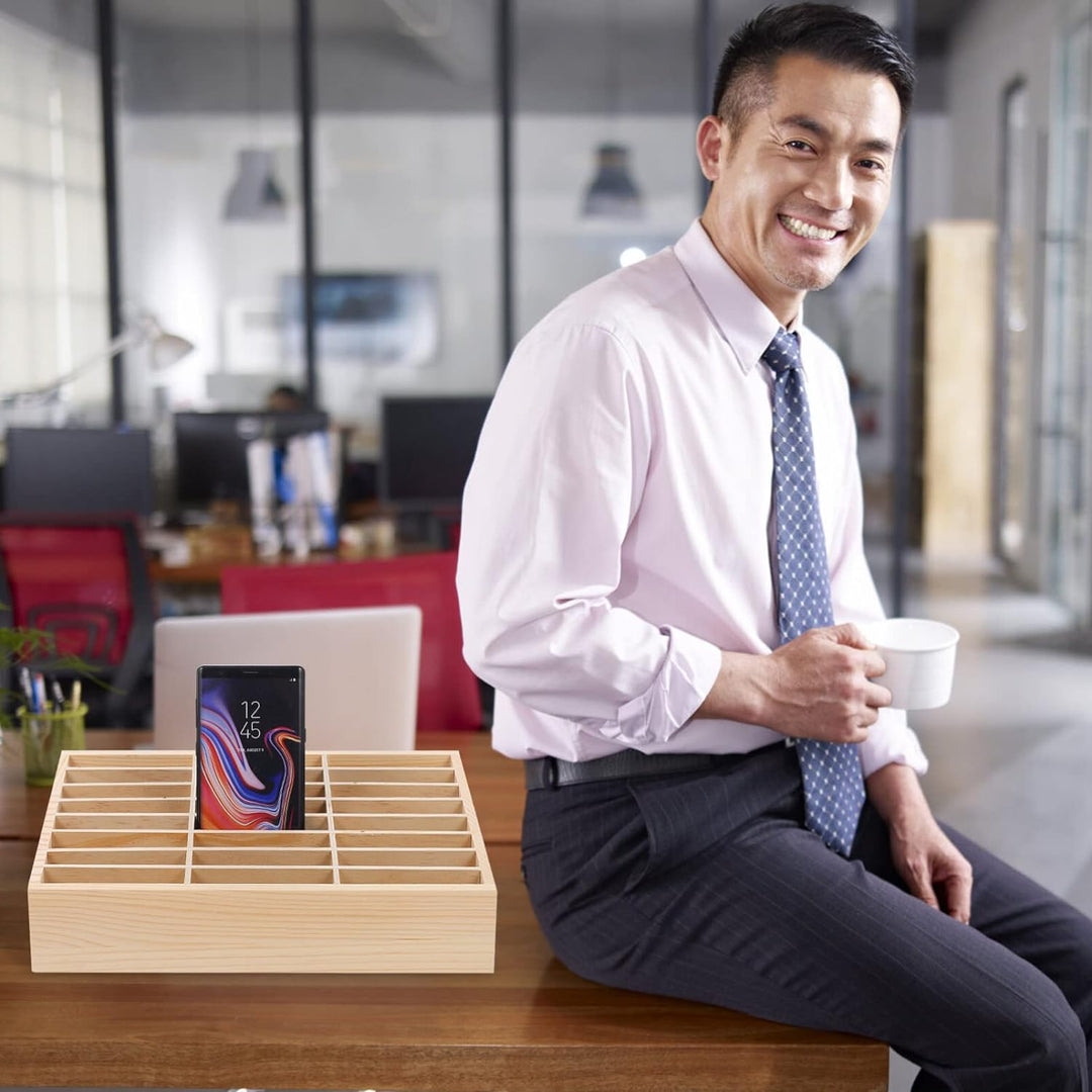 STOBOK 24-Gitter-Desktop-Aufbewahrungsbox Aus Holz Handyhalter Handy-Management-Speicher-Organizer F