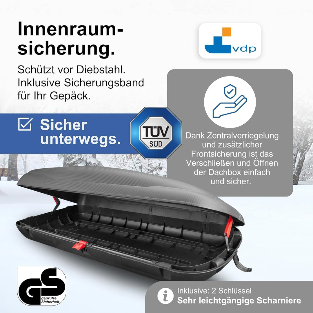 Dachbox BA320 carbonlook + Relingträger CRV107A kompatibel mit Opel Mokka X 5 Türer ab 2014