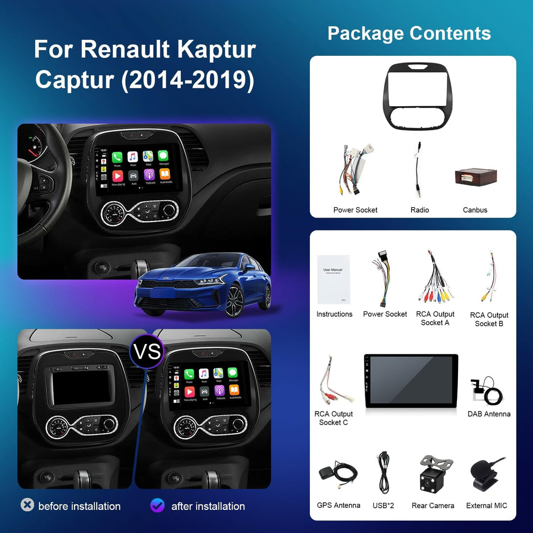 [Eingebaut DAB] - Android 15 IPS Autoradio für Renault Kaptur Captur (2014-2019) - Kabellos Carplay/