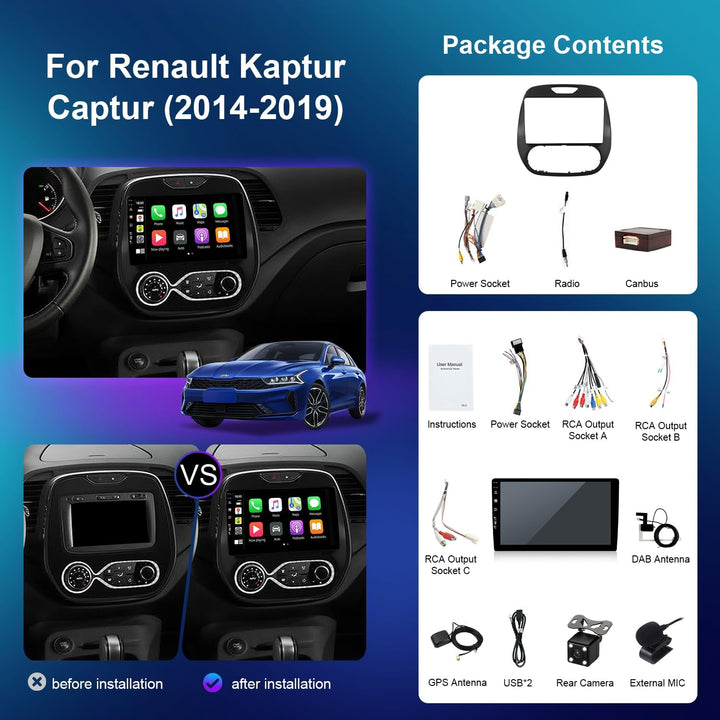 [Eingebaut DAB] - Android 15 IPS Autoradio für Renault Kaptur Captur (2014-2019) - Kabellos Carplay/