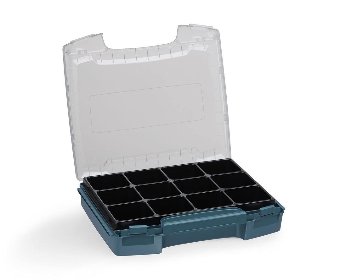Sortimentskasten transparent mit Klappgriff | i-BOXX professional blau mit 12-fach Einlage | Ideal f