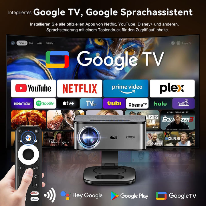 Beamer 4K【1500 ANSI & Google TV/Autofokus】 Full HD 1080P 38000 Lumen XIWBSY Smart Beamer mit WiFi 6,