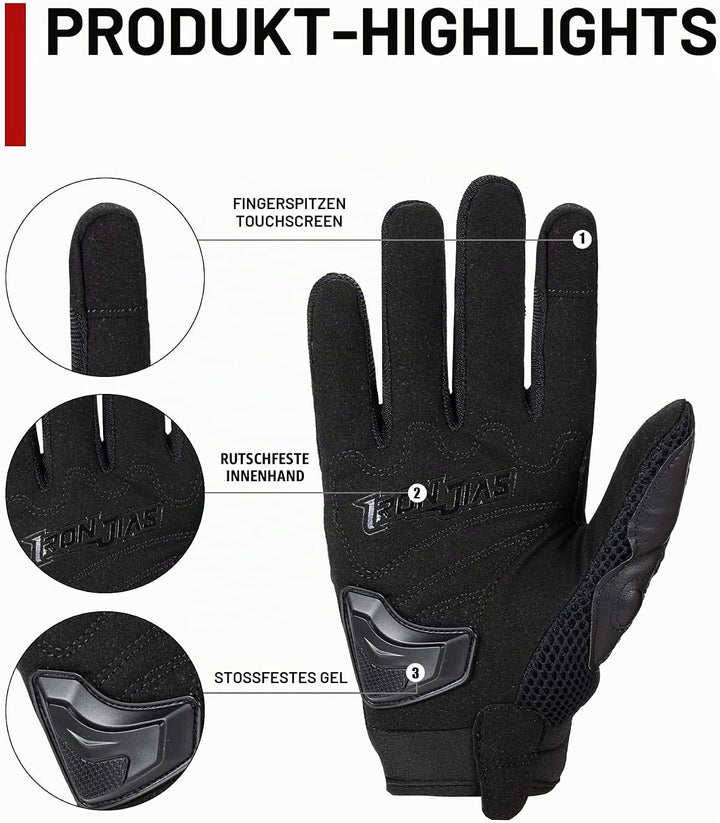 Motorradhandschuhe Atmungsaktive Motorradhandschuhe Leder Vollfinger Knöchelschutzpolster Touchscree