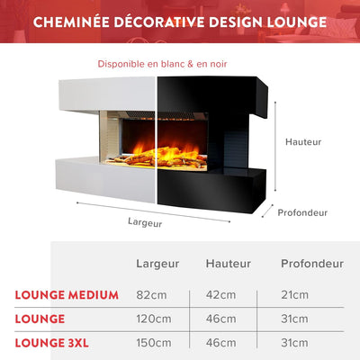 Chemin'Arte 185 Lounge Wandkamin, mittelgross, weisses Design, 82 x 21 x 42